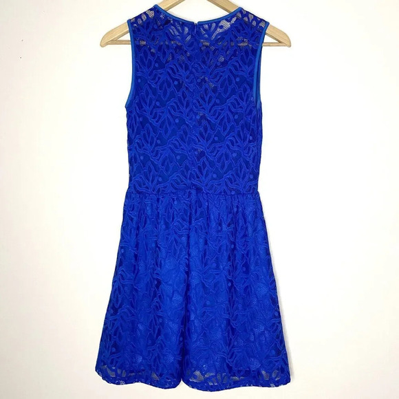 For Love And Lemons Lulu Lace Fit & Flare Dress Illusion Neckline Blue Medium - Picture 5 of 11